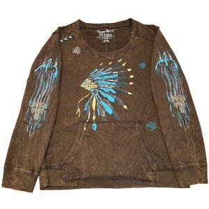 Cowgirl Tuff Co Western Acid Wash Sweatshirt XXL Rodeo Headdress Graphic Y2K